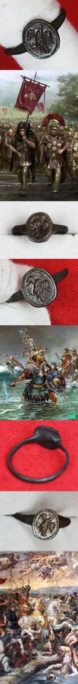 Most Rare & Desirable, Status Ring, An Original Ancient Roman Bronze Ring Engraved With A Roman Legion’s Eagle Standard. An Image Of An Ancient Roman Legion's Standard Possibly For The Legion's Aquilfer {Standard Bearer} Circa 1700 Years Old