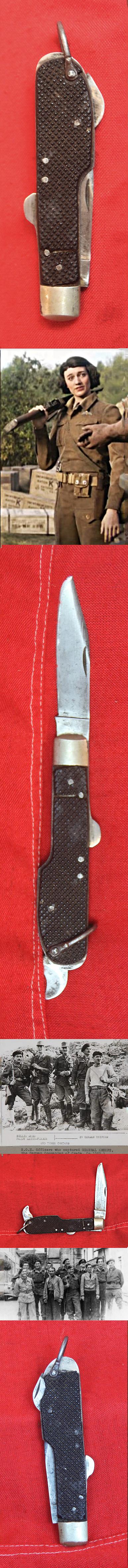 A Most Rare Original WW2 SOE/OSS Issue, Clandestine Special Operations Executive Agent's Folding Espionage and Sabotage Clasp Knife With Tyre Slasher.