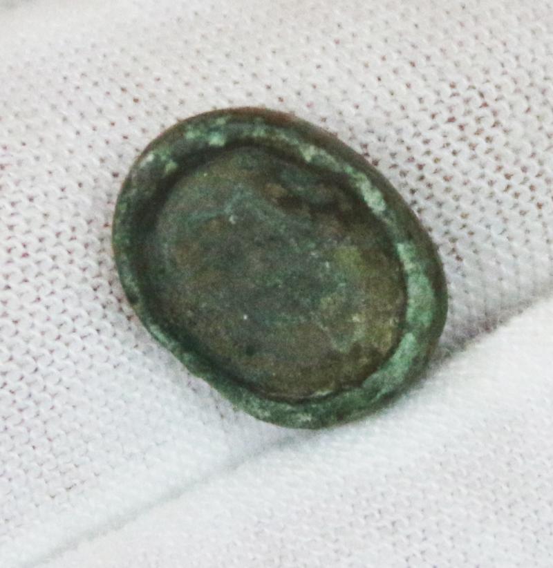 1st 2nd Century Romano British Ellipsoid Glass Ring Mount Depicting the Impressed Head of the Sky God of Thunder Taranis {Roman,Jupiter} or Mithras {Roman, Mars} Of the East of England Mithraic Cult. From the Era of 'King' Caratacus
