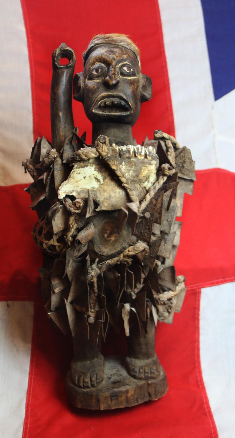 An Absolutely Superb Esoteric Antique Witchcraft Fetish Statue. An African Kongo Witch Doctor's Nail-Fetish Figure, A Voduo {Voodoo} Nkondo Nkisi. Historically Much Feared by Victorian Missionaries as Instruments of Sorcery. Made by The Tribal Nganga