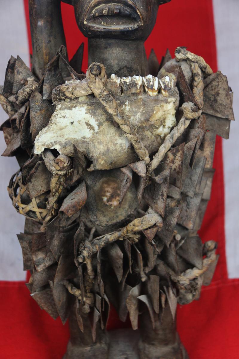 An Absolutely Superb Esoteric Antique Witchcraft Fetish Statue. An African Kongo Witch Doctor's Nail-Fetish Figure, A Voduo {Voodoo} Nkondo Nkisi. Historically Much Feared by Victorian Missionaries as Instruments of Sorcery. Made by The Tribal Nganga