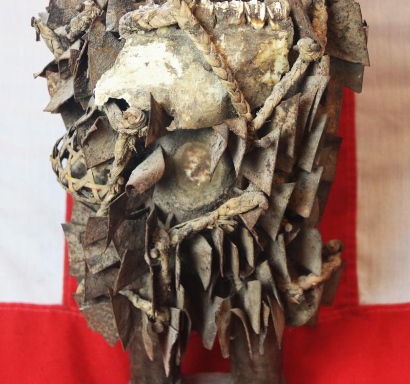 An Absolutely Superb Esoteric Antique Witchcraft Fetish Statue. An African Kongo Witch Doctor's Nail-Fetish Figure, A Voduo {Voodoo} Nkondo Nkisi. Historically Much Feared by Victorian Missionaries as Instruments of Sorcery. Made by The Tribal Nganga