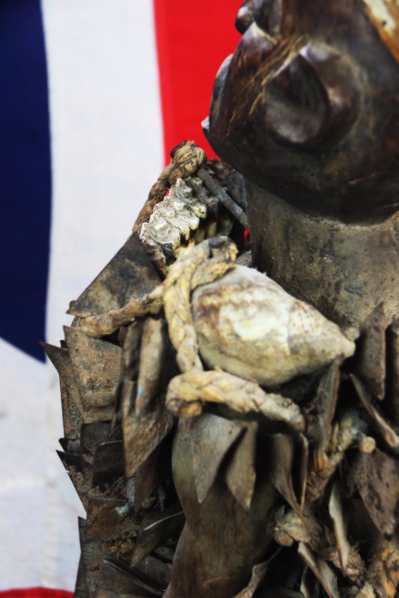 An Absolutely Superb Esoteric Antique Witchcraft Fetish Statue. An African Kongo Witch Doctor's Nail-Fetish Figure, A Voduo {Voodoo} Nkondo Nkisi. Historically Much Feared by Victorian Missionaries as Instruments of Sorcery. Made by The Tribal Nganga