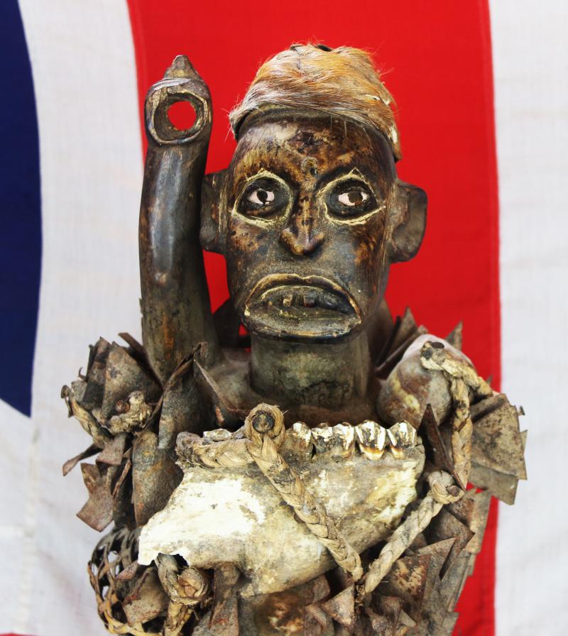 An Absolutely Superb Esoteric Antique Witchcraft Fetish Statue. An African Kongo Witch Doctor's Nail-Fetish Figure, A Voduo {Voodoo} Nkondo Nkisi. Historically Much Feared by Victorian Missionaries as Instruments of Sorcery. Made by The Tribal Nganga