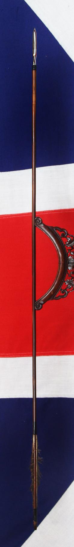 A Delightful & Beautiful Early to Mid Edo Period 1598-1863 Samurai War Arrow. A Long Bladed Armour Piercing Tagari-Ya, With Yadake Bamboo haft, & Sea Eagle Feather Flights and a Traditional Tamahagane Tempered Steel Head In Stunning Polish with Hamon