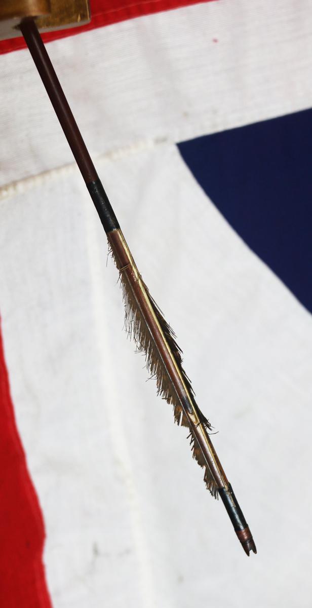 A Delightful & Beautiful Early to Mid Edo Period 1598-1863 Samurai War Arrow. A Long Bladed Armour Piercing Tagari-Ya, With Yadake Bamboo haft, & Sea Eagle Feather Flights and a Traditional Tamahagane Tempered Steel Head In Stunning Polish with Hamon