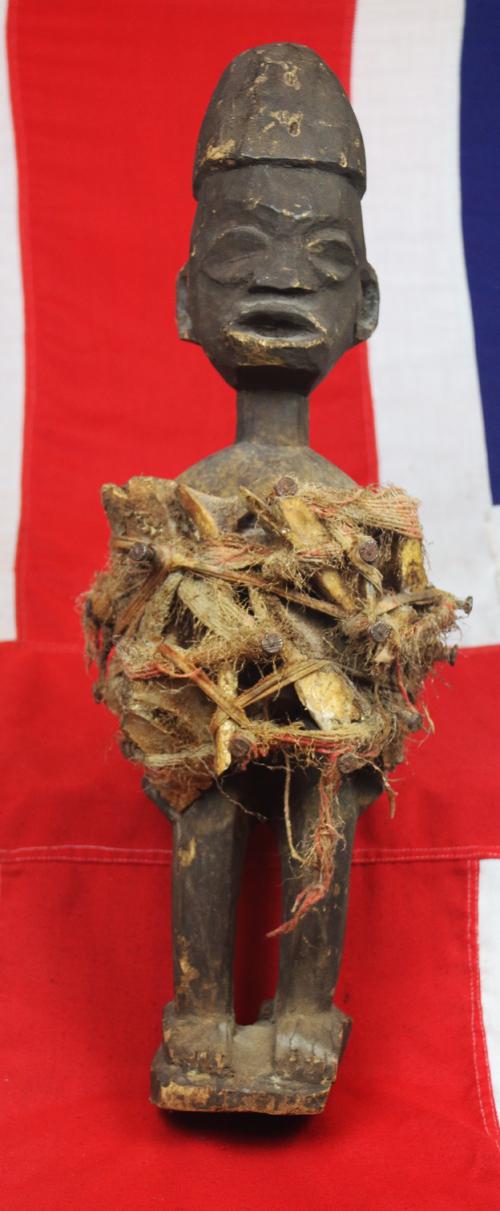 Absolutely Superb Esoteric Antique Witchcraft Fetish Statue. An African Kongo Witch Doctor's Nail-Fetish Power Figure, A Voduo {Voodoo} Nkondi Nkisi. Historically Much Feared by Victorian Missionaries as Instruments of Sorcery. Made by The Tribal Nganga