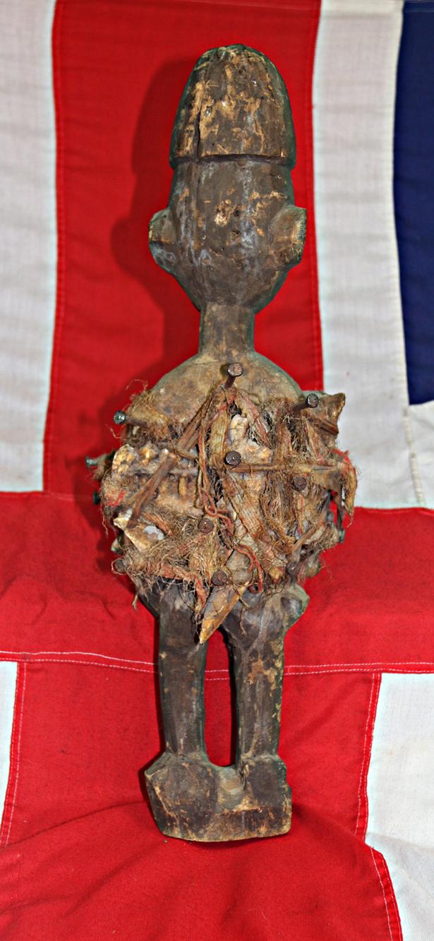 Absolutely Superb Esoteric Antique Witchcraft Fetish Statue. An African Kongo Witch Doctor's Nail-Fetish Power Figure, A Voduo {Voodoo} Nkondi Nkisi. Historically Much Feared by Victorian Missionaries as Instruments of Sorcery. Made by The Tribal Nganga