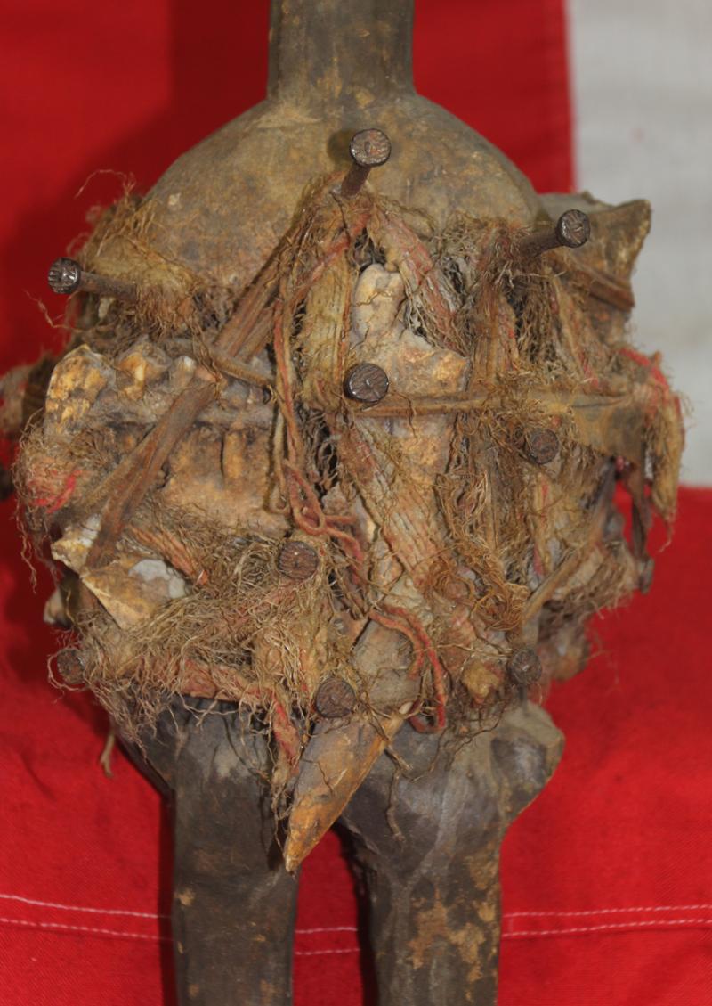 Absolutely Superb Esoteric Antique Witchcraft Fetish Statue. An African Kongo Witch Doctor's Nail-Fetish Power Figure, A Voduo {Voodoo} Nkondi Nkisi. Historically Much Feared by Victorian Missionaries as Instruments of Sorcery. Made by The Tribal Nganga