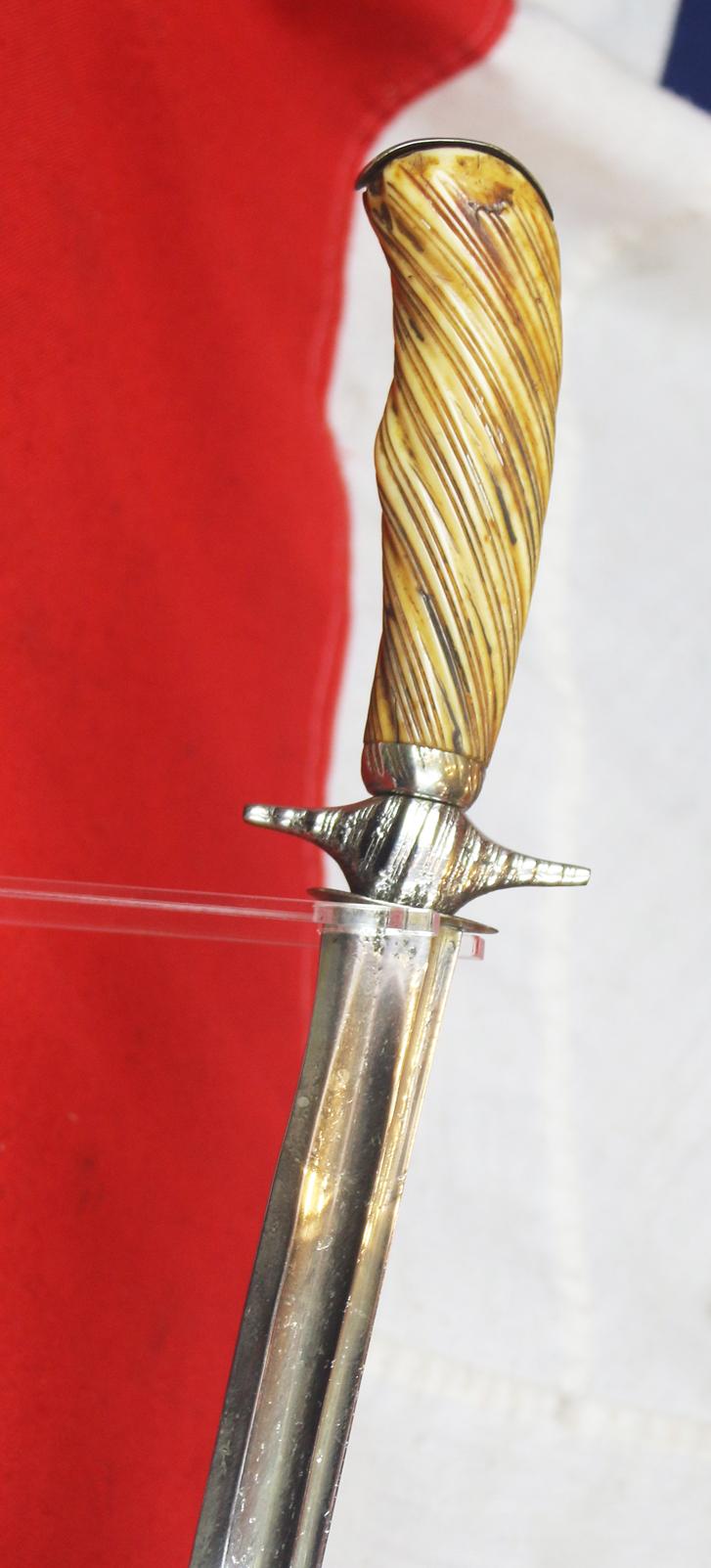 A Superb 18th Century Royal Naval Midshipman's & Officer's Short Sword Hanger, Carved Spiral Hilt Grip With Rare Silver Close Plate Quillon and Pommel used From The Battle of the Glorious Ist of June, the Battle Of the Nile and the Battle of Trafalgar