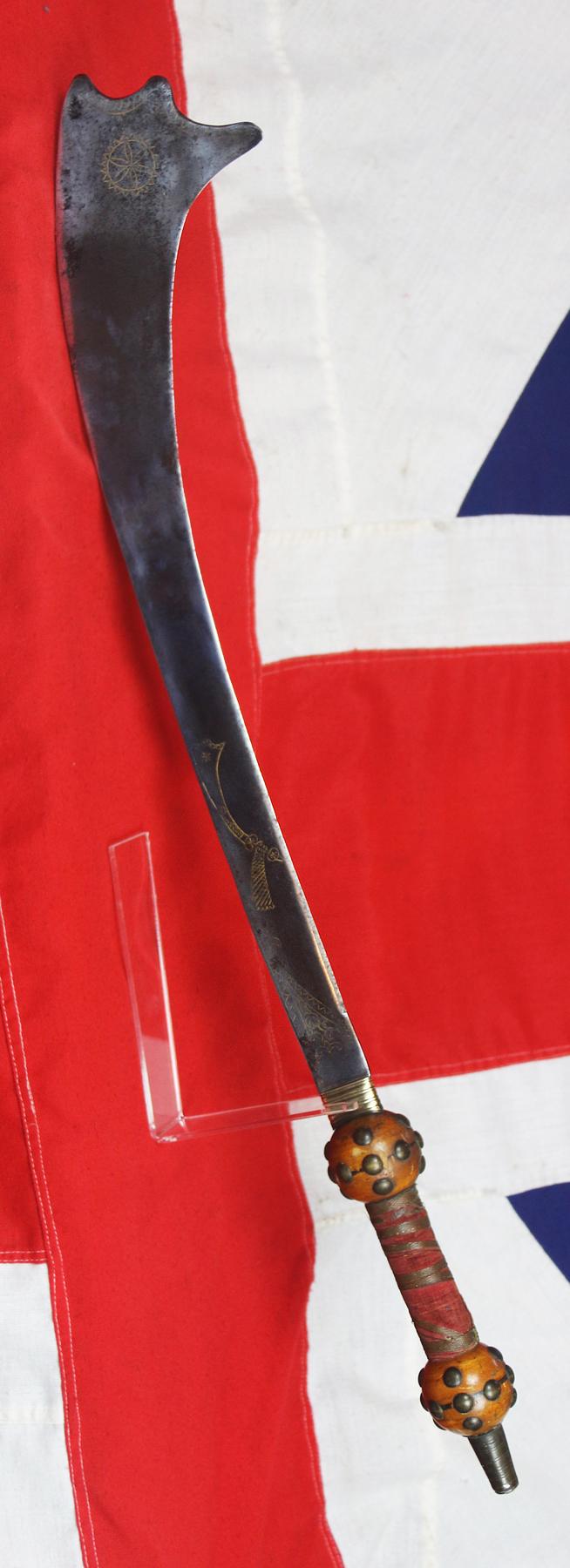 A Most Rare 18th-19th Century Nepalese Battle Kora With Highly Unusual Distinctive Flared Gold Inlaid Blade and Inside Cutting Edge and Skull Crusher Pommel