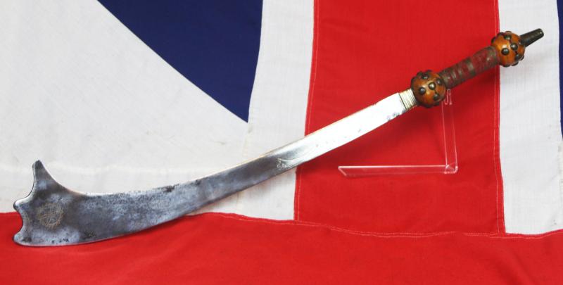 A Most Rare 18th-19th Century Nepalese Battle Kora With Highly Unusual Distinctive Flared Gold Inlaid Blade and Inside Cutting Edge and Skull Crusher Pommel