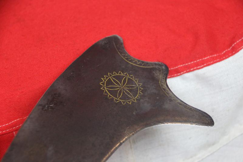 A Most Rare 18th-19th Century Nepalese Battle Kora With Highly Unusual Distinctive Flared Gold Inlaid Blade and Inside Cutting Edge and Skull Crusher Pommel
