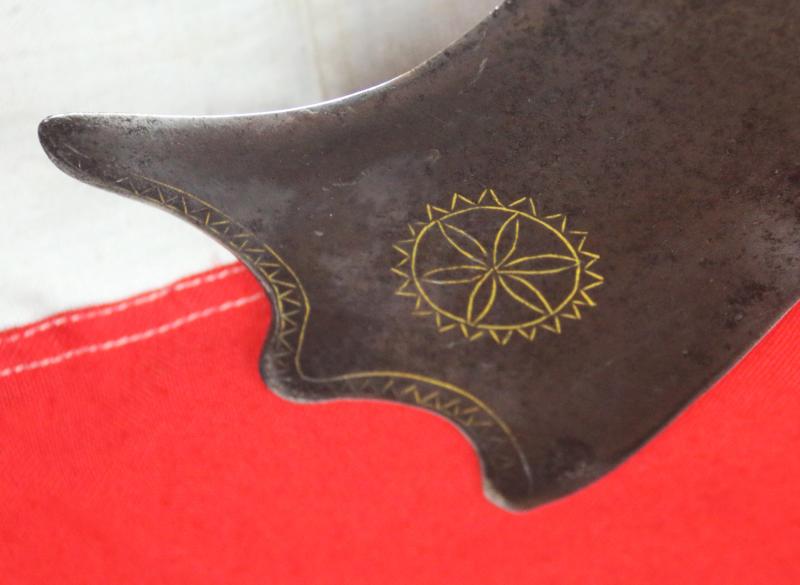 A Most Rare 18th-19th Century Nepalese Battle Kora With Highly Unusual Distinctive Flared Gold Inlaid Blade and Inside Cutting Edge and Skull Crusher Pommel