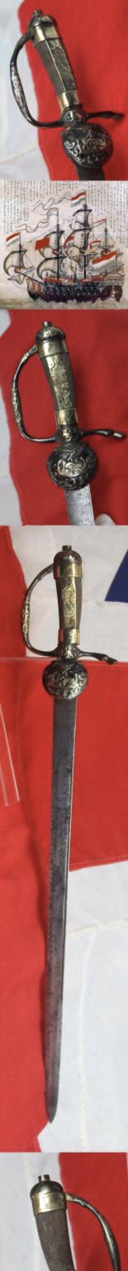 Very Rare Circa 1700’s Japanese Nagasaki Emigre Sword Maker. A ‘Sawasa’ Naval Hanger A Japanese Hangar in The European Style, For a Senior Officer of the Dutch East India Company ( the VOC). A VOC Naval Captain of A So Called ‘Black Ship’