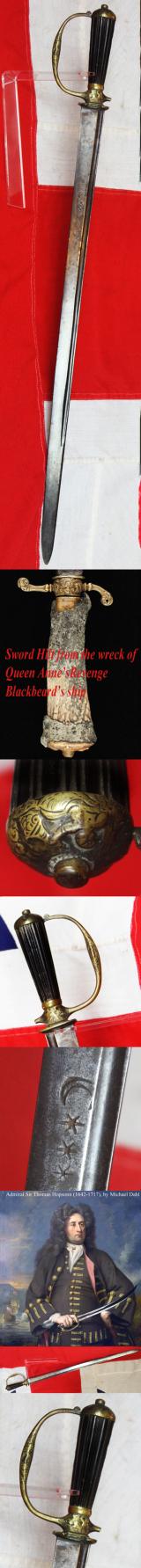 A Very Fine, 17th Century, King 'William & Queen Mary' Period Hangar Sword Cutlass of Senior Naval Officer's Admirals and Captains of the Royal Navy. Also, Of Notorious Pirates 🏴☠️. Armourers Stamped Blade with Crescent Moon and Stars