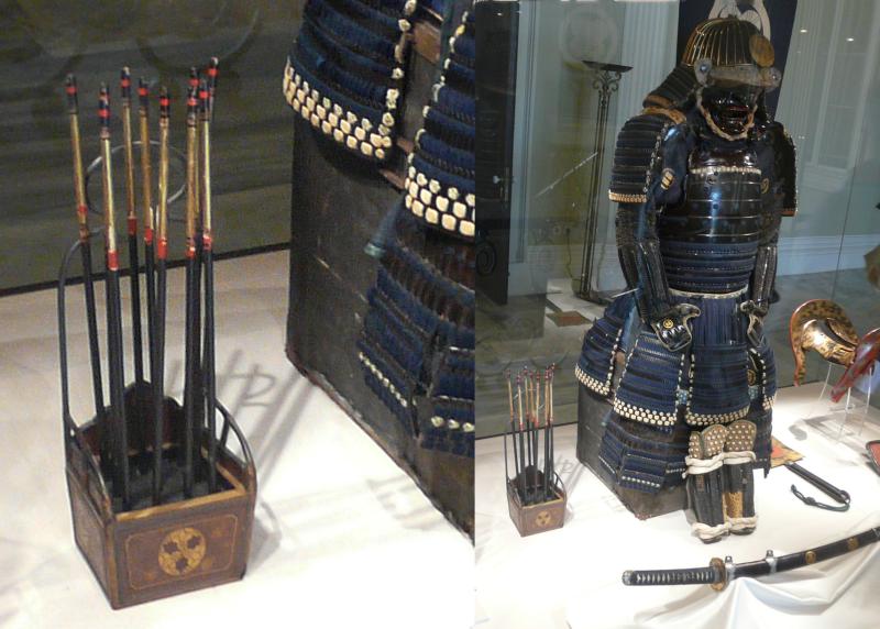 A Rare, Original, Japanese Antique Edo Period Samurai War Bow 'Daikyū ' With Urushi Lacquered Woven Rattan Quiver 'Yabira Yazutsu' With 3 'Ya' Arrows