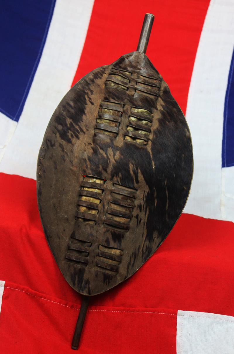 A Superb, Original, 1879 Zulu War Small Cow-Hide Zulu Shield. Likely A Zulu Iwahu Shield. From the Time Of Islandwana, Rorke's Drift and Ulundi. Souvenir of the Zulu War