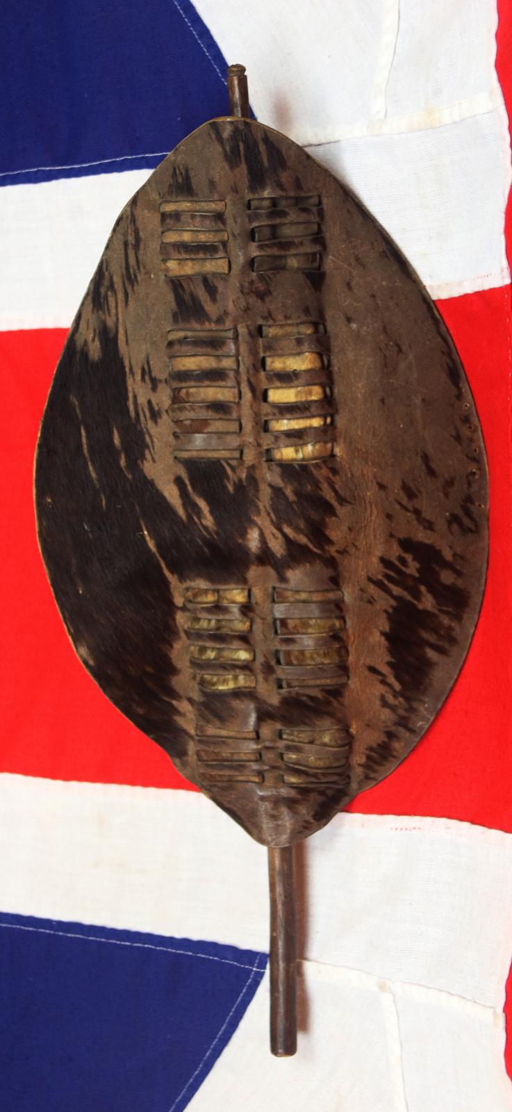 A Superb, Original, 1879 Zulu War Small Cow-Hide Zulu Shield. Likely A Zulu Iwahu Shield. From the Time Of Islandwana, Rorke's Drift and Ulundi. Souvenir of the Zulu War