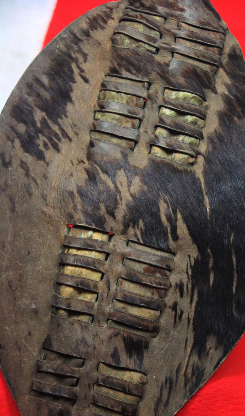 A Superb, Original, 1879 Zulu War Small Cow-Hide Zulu Shield. Likely A Zulu Iwahu Shield. From the Time Of Islandwana, Rorke's Drift and Ulundi. Souvenir of the Zulu War