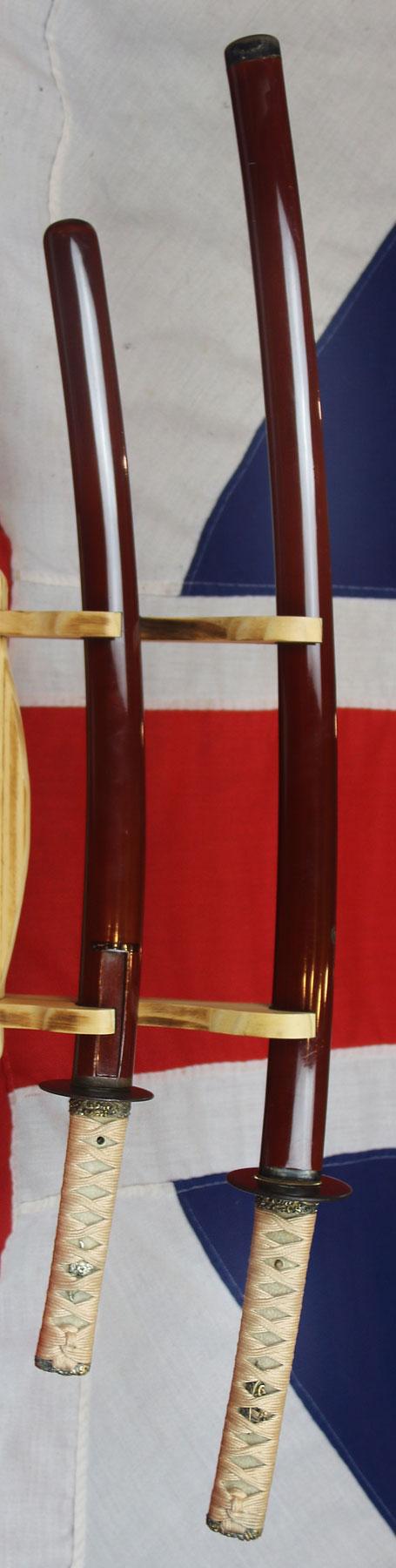 A Beautiful Koto-Shinto Period Signed Yasuhiro, in KiiKuni. Antique Samurai Daisho With Rokakku Clan Mon. Traditional Daisho, the Two Swords Of The Samurai, Comprise a Fine Daito Long Sword & Signed Shoto Short Sword. With With Pierced Rokakko Mon