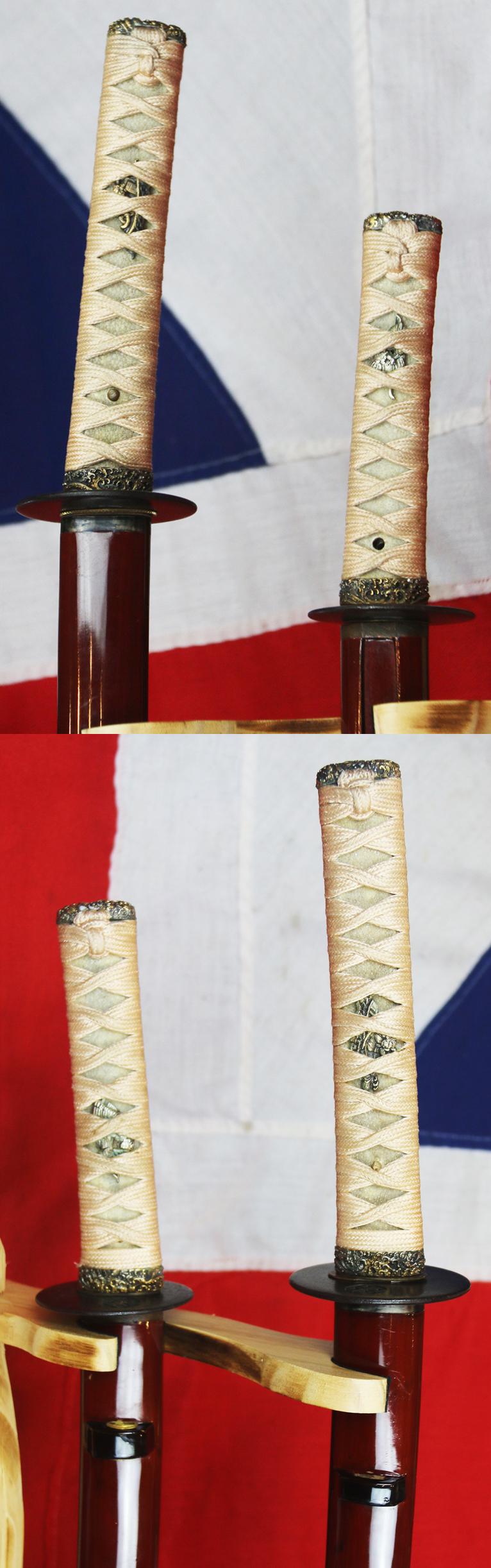 A Beautiful Koto-Shinto Period Signed Yasuhiro, in KiiKuni. Antique Samurai Daisho With Rokakku Clan Mon. Traditional Daisho, the Two Swords Of The Samurai, Comprise a Fine Daito Long Sword & Signed Shoto Short Sword. With With Pierced Rokakko Mon