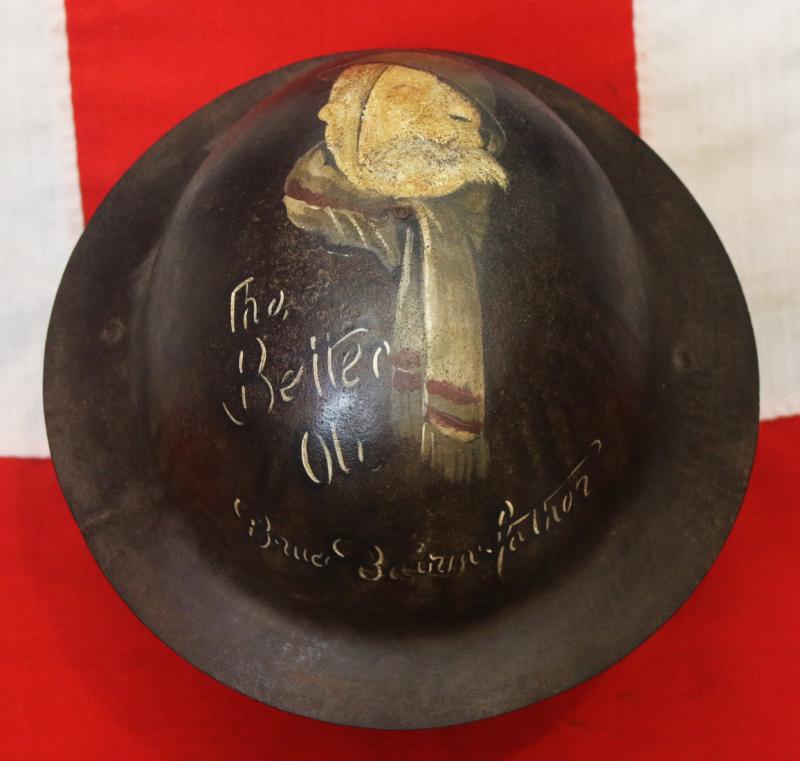 A Superb, Original, WW1 British Brodie 'Tommy' Combat Helmet. Veteran Painted With WW1 Cartoon & Theatre Character 'Old Bill'