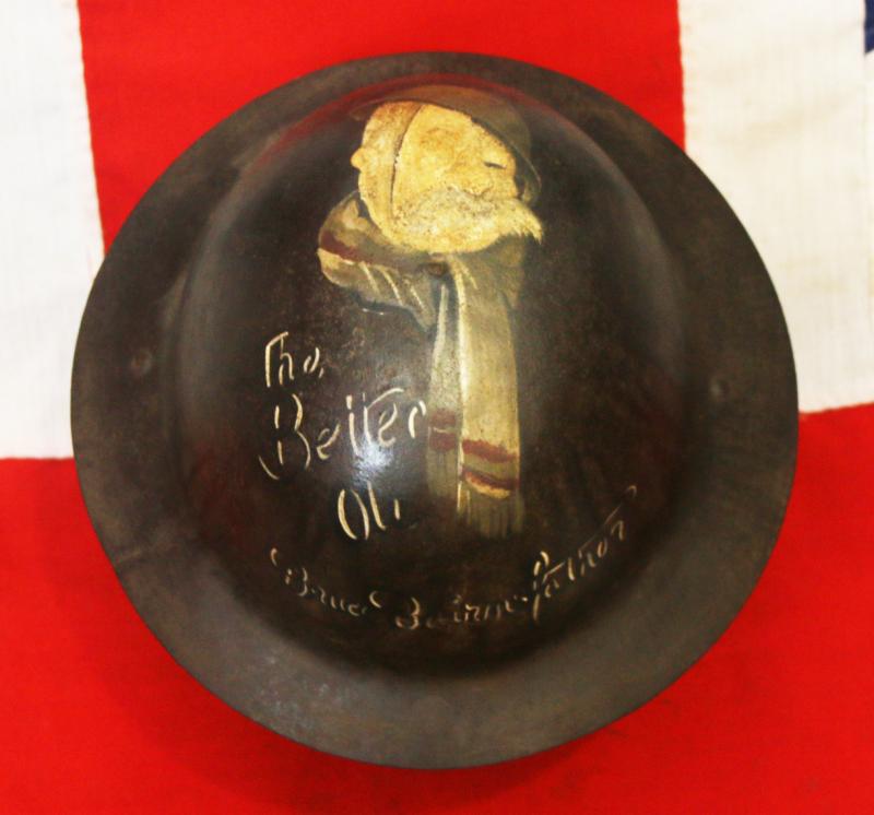 A Superb, Original, WW1 British Brodie 'Tommy' Combat Helmet. Veteran Painted With WW1 Cartoon & Theatre Character 'Old Bill'