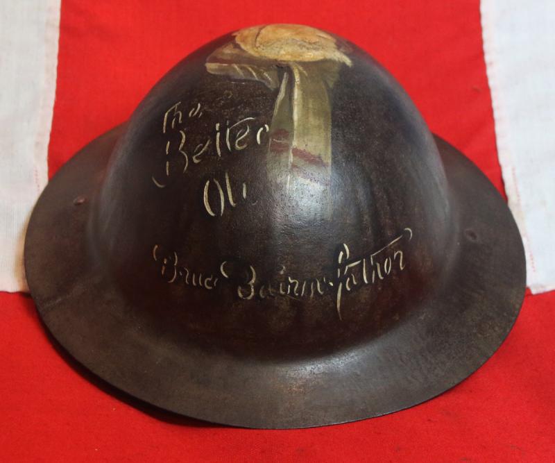 A Superb, Original, WW1 British Brodie 'Tommy' Combat Helmet. Veteran Painted With WW1 Cartoon & Theatre Character 'Old Bill'
