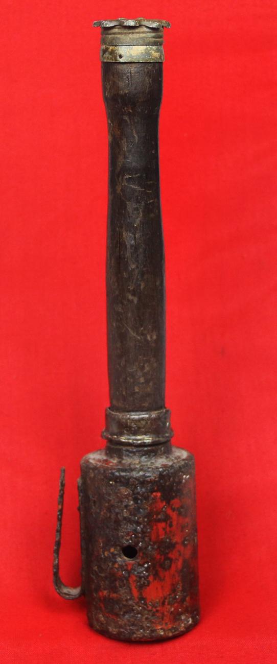 An Original WW1 M17 Imperial German Stick Grenade Stielhandgranate {aka The Potato Masher}. A Training Smoke Version For Distributing Smoke or Gas To Cover Assaults, Attacks or Retreats By German Shock Troops In The Trenches