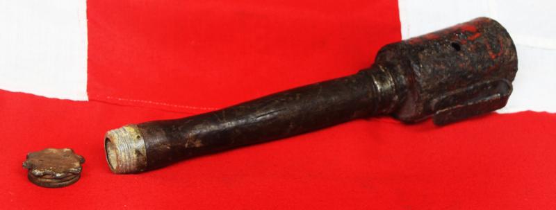 An Original WW1 M17 Imperial German Stick Grenade Stielhandgranate {aka The Potato Masher}. A Training Smoke Version For Distributing Smoke or Gas To Cover Assaults, Attacks or Retreats By German Shock Troops In The Trenches