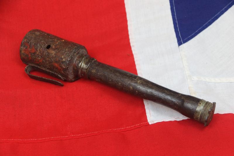 An Original WW1 M17 Imperial German Stick Grenade Stielhandgranate {aka The Potato Masher}. A Training Smoke Version For Distributing Smoke or Gas To Cover Assaults, Attacks or Retreats By German Shock Troops In The Trenches