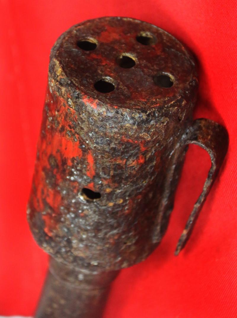 An Original WW1 M17 Imperial German Stick Grenade Stielhandgranate {aka The Potato Masher}. A Training Smoke Version For Distributing Smoke or Gas To Cover Assaults, Attacks or Retreats By German Shock Troops In The Trenches