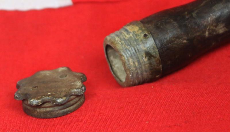 An Original WW1 M17 Imperial German Stick Grenade Stielhandgranate {aka The Potato Masher}. A Training Smoke Version For Distributing Smoke or Gas To Cover Assaults, Attacks or Retreats By German Shock Troops In The Trenches