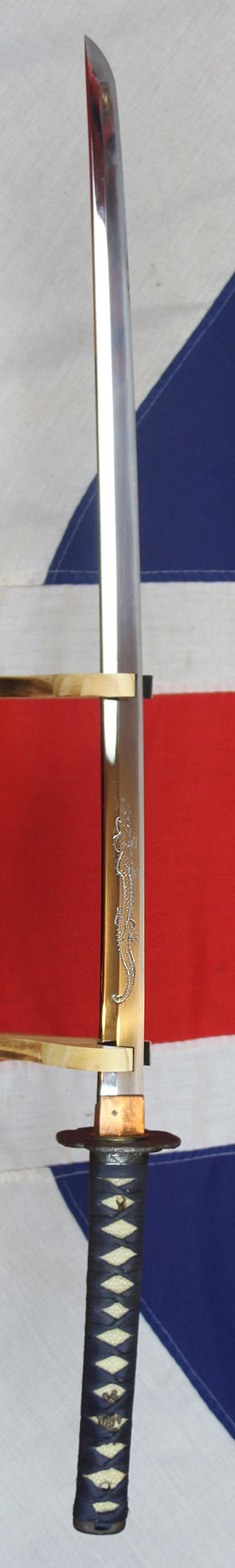 A Stunning, Antique, Edo Period Shinto 'Dragon Horimono' Katana With A Carved Horimono Blade of a Dragon. With a Superb Suguha Hamon