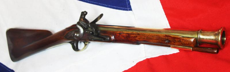 A Superb Finest Quality Large Royal Naval Sea Service Brass Cannon Barelled Flintlock Blunderbuss. Made by I Gore of The Minories, London. With Ordnance Crown Stamp. Land Pattern Brass Furniture. Circa 1760