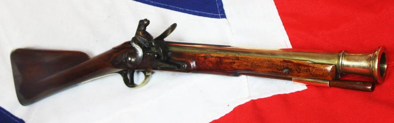 A Superb Finest Quality Large Royal Naval Sea Service Brass Cannon Barelled Flintlock Blunderbuss. Made by I Gore of The Minories, London. With Ordnance Crown Stamp. Land Pattern Brass Furniture. Circa 1760