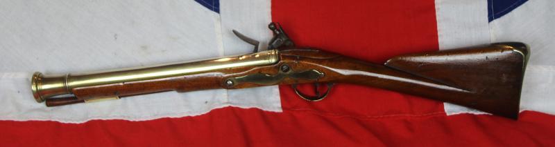 A Superb Finest Quality Large Royal Naval Sea Service Brass Cannon Barelled Flintlock Blunderbuss. Made by I Gore of The Minories, London. With Ordnance Crown Stamp. Land Pattern Brass Furniture. Circa 1760