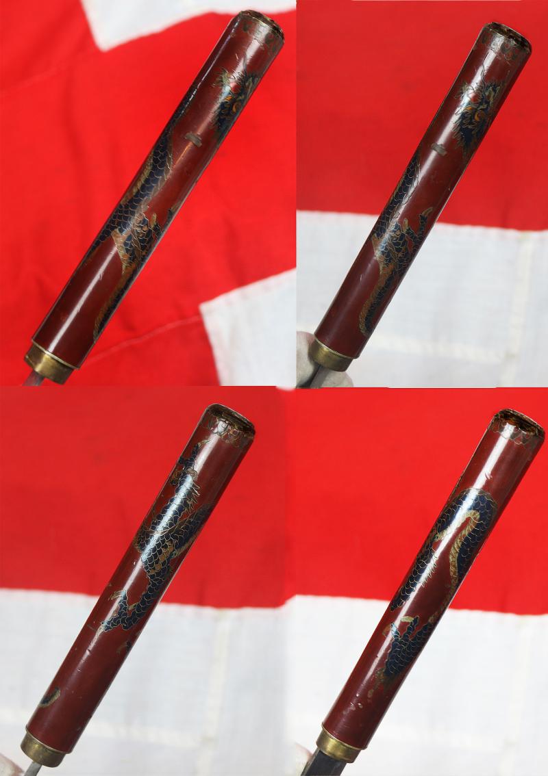 A Most Rare & Fabulous Original Antique Japanese Samurai Shikomizue Sword Stick With A Stunning Cloisonné Form Polychrome Urushi Lacquer Dragon Handle, Ken Form Mirror Bright Blade With Suguha Hamon
