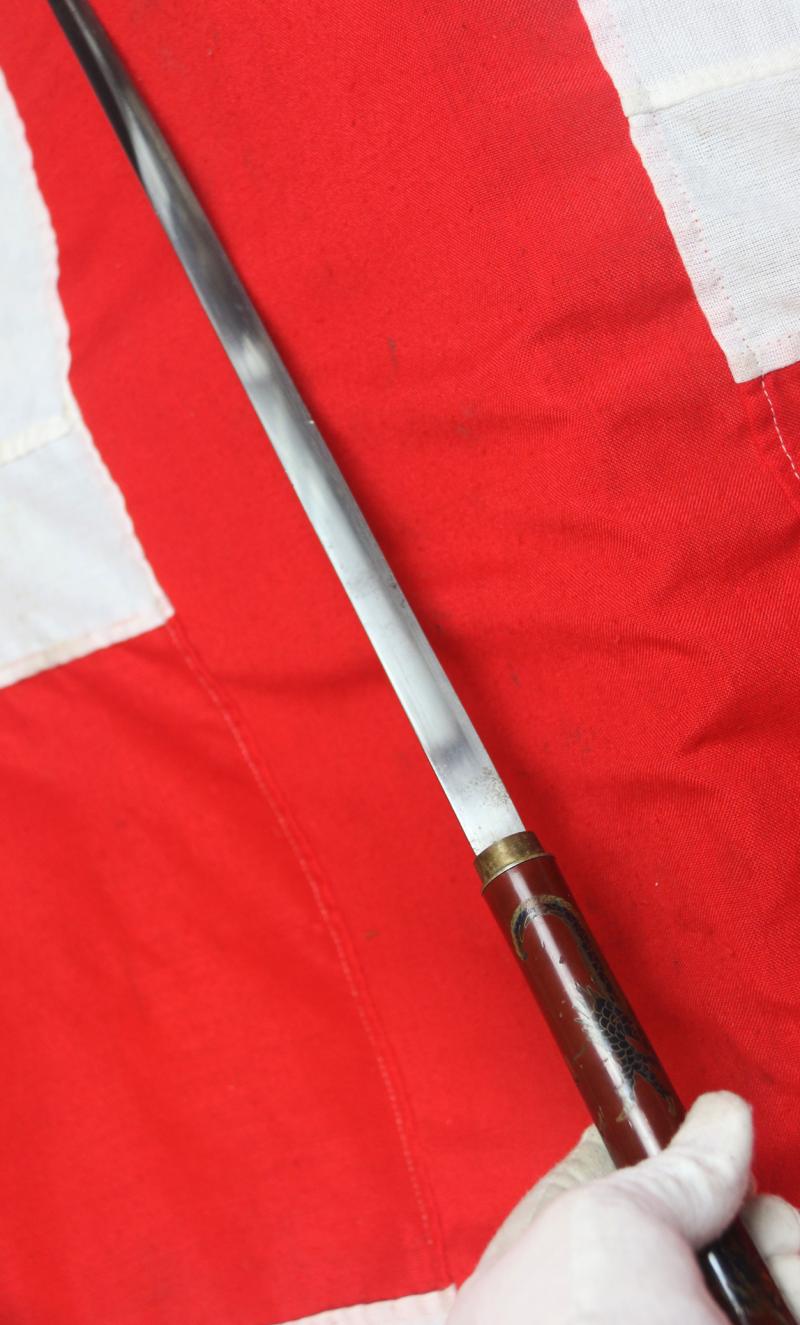 A Most Rare & Fabulous Original Antique Japanese Samurai Shikomizue Sword Stick With A Stunning Cloisonné Form Polychrome Urushi Lacquer Dragon Handle, Ken Form Mirror Bright Blade With Suguha Hamon