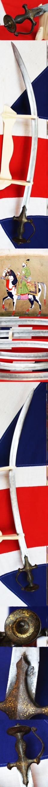 A Beautiful 17th-18th Century Sikh Tulwar With Gold Inlaid Royal Hilt & Seal Stamped Blade, With Double Crescent Armourer’s Marks. It Has Just Returned From Expert Museum Grade Conservation, Polishing & Etching of The Blade To Reveal Its Stunning Pattern