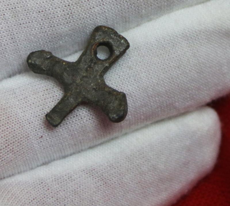 A Superb Battle of Waterloo Artifact Recovered From The Battle Site, A Soldier's Small Bronze Crucifix, Lost On The Field of Battle At Waterloo & Recovered at La Haye Sainte.