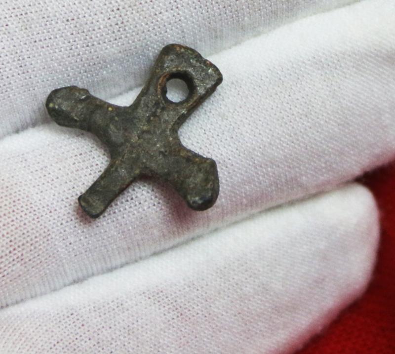 A Superb Battle of Waterloo Artifact Recovered From The Battle Site, A Soldier's Small Bronze Crucifix, Lost On The Field of Battle At Waterloo & Recovered at La Haye Sainte.