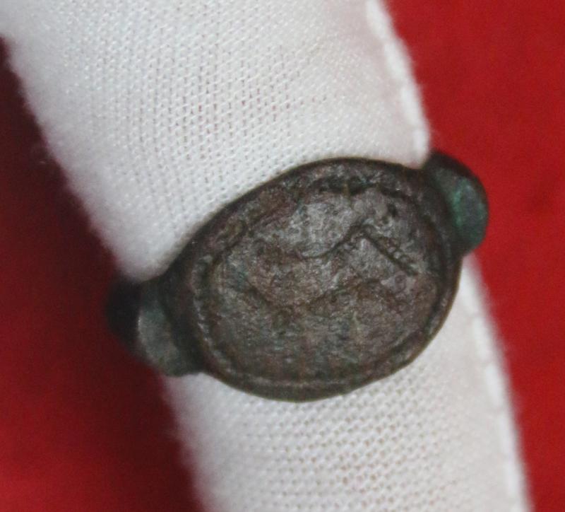 A Stunning Ancient Roman Ist Century AD, Galloping Cavalry Soldier on Horseback, Stylized Intaglio Engraved Bronze 'Status' Seal Ring.