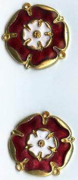 Pair Of Rare Original WW2 British St John & Red Cross Badges. Original Ann Hopkin Badges 1945 Red & White Enamel with Gold Rose Petals Borders.