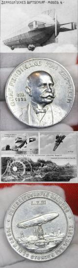 A Rare Aeronautical Medal, Dated 1912, Of The Zeppelin Z3 {AKA LZ12}, Count von Zeppelin Friedrichshafen to Hamburg Flight. Showing The Flight Over The Bismark Memorial
