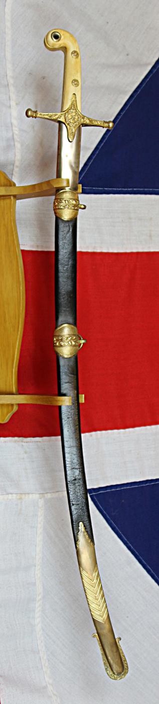 Crimean War, Indian Mutiny & Zulu War Service 1831 Pattern General Officer's Sword Mamaluke with Rare Copper Gilt & Leather Mounted Scabbard