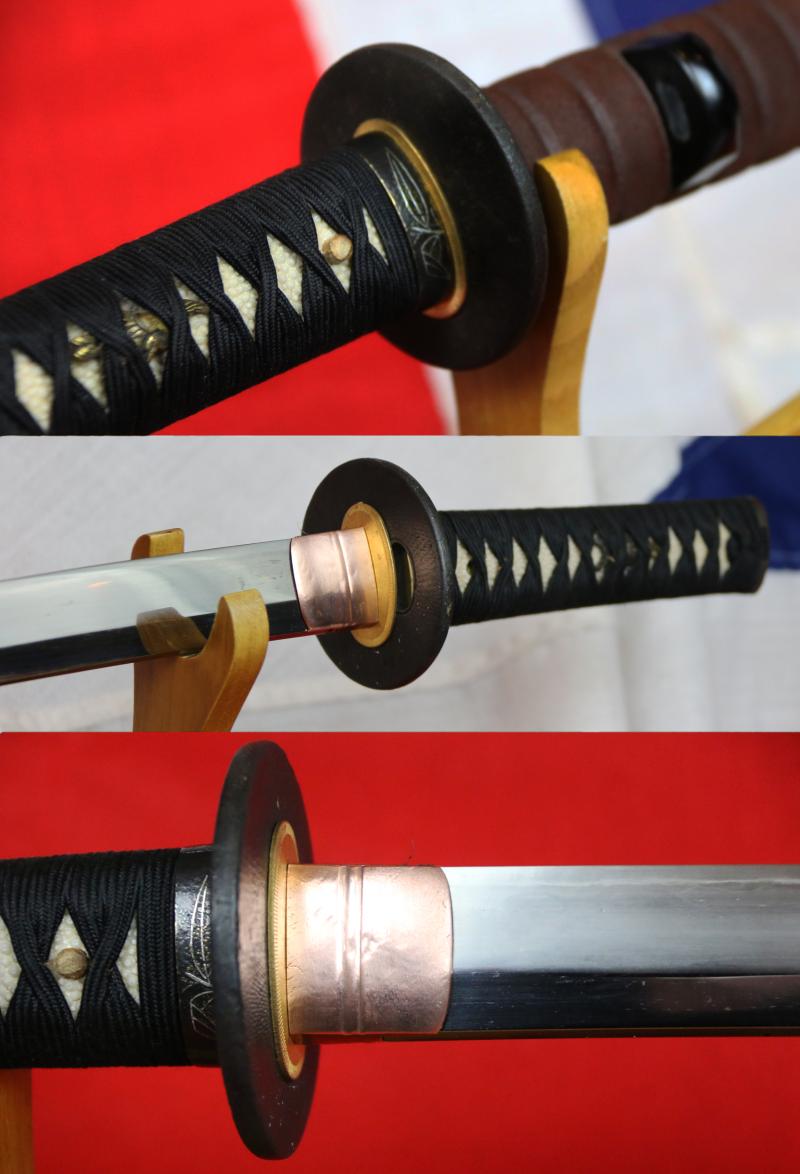 A Beautiful Antique Samurai Wakazashi With A Fine Signed Blade. Kunitsuna(国綱)In Beautiful Polish Showing Narrow Suguha Hamon. With the Moon & Bamboo Kashira. Lobster Scale Urushi Ishime Lacquer Saya