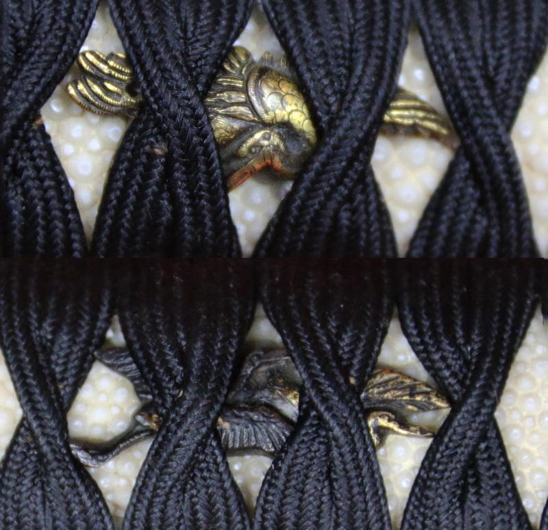 A Beautiful Antique Samurai Wakazashi With A Fine Signed Blade. Kunitsuna(国綱)In Beautiful Polish Showing Narrow Suguha Hamon. With the Moon & Bamboo Kashira. Lobster Scale Urushi Ishime Lacquer Saya