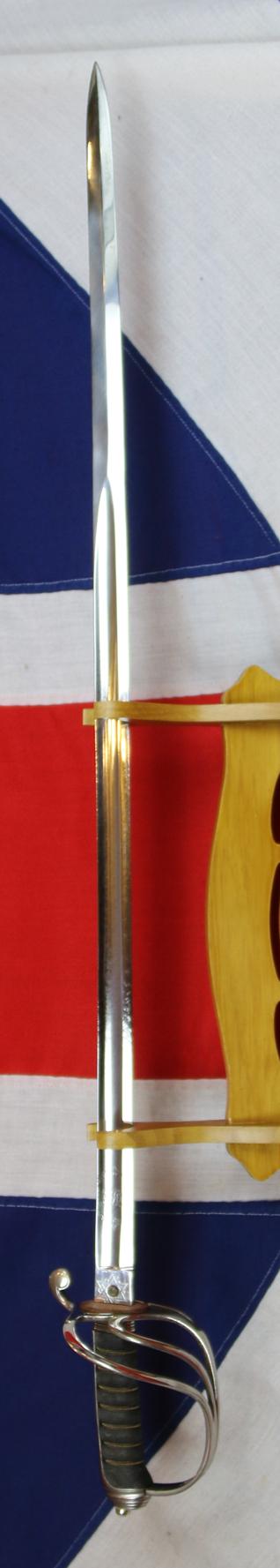 Superb, Victorian 1854 Pat. British Artillery Sword of Brigadier General Arthur Herbert Hussey. Commander of The Royal Artillery in WW1 Made by Wilkinson Sword Co. in 1882. Traditional 3 Bar Hilt Bright Polished Combat Weight Blade & F.S Scabbard